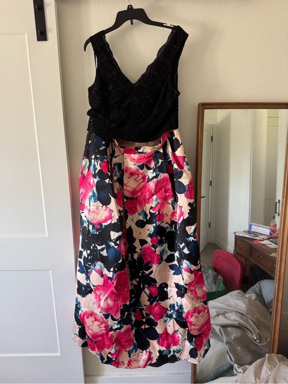 Darling Two piece Black Lace and Floral Prom dress